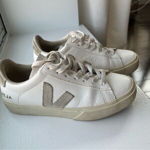 Veja Off-White and Tan Sneakers